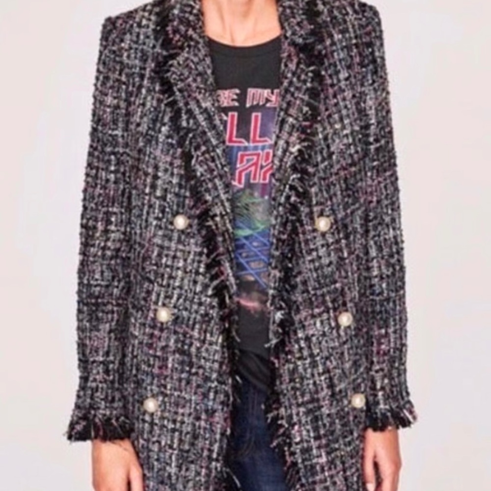 ZARA Fantasy Tweed Glitter Thread Pearl Button Blazer Jacket SZ L